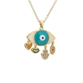 Goldene Evil-Eye-Halskette mit bunten Anhängern wie Herz, Lippen und Hand der Fatima - Böser Blick mit 4 Anhängern (Herz/Lippen/Hamsa/Auge)