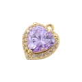 Macro shot of 18K gold plated heart pendant with purple zircon and tiny crystals - Gold/Purple Zirconia