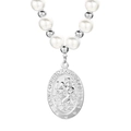 Saint Christopher pearl necklace featuring vintage silver pendant and beaded elastic band - Steel Color (KN20669-Z)