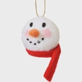 Handmade wool felt snowman head ornament with carrot nose and red scarf for Christmas - 7cm