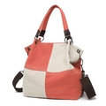 Sac cabas en toile orange et crème avec bandoulière marron et design seau chic - Rouge