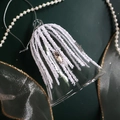 Campanella di Natale in vetro scintillante con strisce di velluto bianco e gemma - Grande Campana con Strass 7x9.5CM
