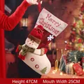 Large red Christmas stocking with 3D snowman character and Merry Christmas text decor - Large Snowman / Height 47cm Opening 25cm