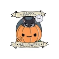 Spilla in smalto con gatto nero e zucca con scritta decorativa Happy Halloween - Gatto Nero e Zucca (xz2343)