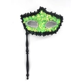 Handheld emerald green sequin masquerade mask with black lace and handle for party - Dragon Sequin Handheld Style / Green