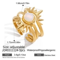 Dreiteiliges Gold-Edelstahl-Ring-Set mit Opal-Sonnenstrahl und verstellbarem Ringband - Sonne-Mondstein-3-Teiliges-Set (JDR0311124-3pcs)