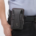 Dunkelgraue Gürteltasche aus echtem Leder für Herren mit Gürtelschlaufe und Druckknopf - Kaffeebraun