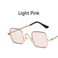 Kids vintage gold metal square frame sunglasses with light pink lenses for hip hop style - Light Pink