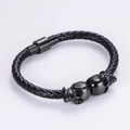 Bracciale punk in pelle intrecciata nera con teschi e chiusura magnetica - Teschio Nero