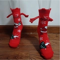 Red Christmas magnetic socks with 3D plush arms and Santa Claus snowflake patterns - Red Santa 3D Arm