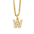 Detailed close-up of 18K gold letter W pendant with pave-set sparkling white crystals - Letter W / Gold