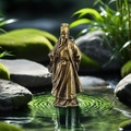 Traditionelle Li Shizhen Messingfigur auf Moossteinen am Wasser, Vintage-Deko - Li Shizhen