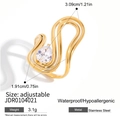 Anello regolabile in acciaio inossidabile dorato con curve a S e zircone a forma di pera - Stile Goccia Doppia S (JDR0104021)