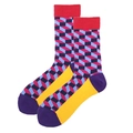Men's cotton crew socks featuring colorful 3D geometric cubes and starfield design - 38-46 / 3D Cube Color Block