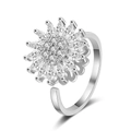 Silver sunflower spinner ring with sparkling marquise-cut gems and adjustable band - White Gold Sunflower Rotating