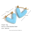 18K gold plated stainless steel heart earrings with light blue enamel finish - Enamel Hollow Heart Earrings - Sky Blue