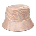 Pink holographic faux leather bucket hat with metallic laser finish and quilted brim - One Size(58cm) / Laser Gradient Pink