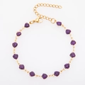 Golden stainless steel bracelet with purple glitter heart pendants and lobster clasp - Bracelet 17+5cm / Gold + Purple