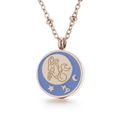 Rose gold zodiac coin necklace featuring blue enamel Capricorn pendant on a bead chain - Capricorn (KN196870-K)