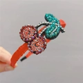 Handmade beaded headband with red crystal cherry design and sparkling rhinestones - Dark Cherry Headband