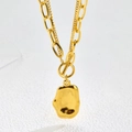 Chunky gold double-layer chain necklace with an irregular lava-style pendant for women - Irregular Double Layer Pendant Necklace Gold (B181)