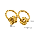 18K gold plated stainless steel 13mm hoop earrings with 3D floral flower pendants - Gold Hollow Flower