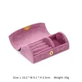 Portable purple velvet travel jewelry organizer with golden metal clasp and ring slots - Plush Style / Pink