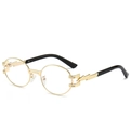 Steampunk oval gold metal sunglasses with unique lightning bolt temple decoration - Gold Frame Clear Lens