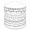 Silver rhinestone and pearl headband set with floral and leaf designs for women - 8-Piece Set Silver