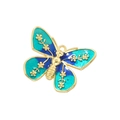 Golden butterfly pendant with blue enamel and floral patterns on a white background - Double Blue