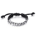 Bracciale regolabile in corda nera intrecciata con catena cubana in acciaio argento - Corda Intrecciata Multitrefolo Catena Cubana (KB122628-Z)