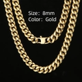 Collar de cadena cubana de 8mm en acero inoxidable dorado con cierre de mosquetón seguro - 60cm*8mm / Dorado