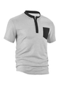 T-shirt Henley pour homme en maille gaufrée grise avec poche et patte de boutonnage noires - Gris chiné (Garniture noire)