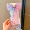Blue and pink gradient organza bow hair clip with gold star tassel for girls - Purple Style Bow (A190-02)