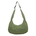 Minimalist green quilted nylon crescent shoulder bag with adjustable strap and buckle - Green