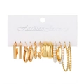 6-pair gold earring set featuring pearls, geometric hoops, and twisted texture designs - 38 KC Gold (8991)