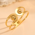 Brazalete minimalista de acero inoxidable dorado con diseño de doble U y cuentas - Brazalete Pulido de Doble Bola de Acero (R810)