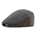 Classic grey herringbone flat cap with brown patchwork detail and vintage British style - M (56-58cm) / White & Coffee Patchwork