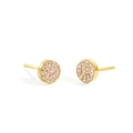 Gold plated stainless steel round stud earrings featuring pink pavé set crystals - Gold + Pink