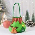 Green felt Christmas gift bag featuring 3D reindeer plush and sequined tree decor - Reindeer with Striped Collar