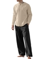 Ensemble décontracté pour homme avec chemise en lin beige et pantalon noir à cordon - Kaki + Noir