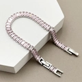 Bracelet tennis argenté élégant avec des pierres de zircone cubique roses rectangulaires - Style Gemme Rose Clair (B0049-01-Pink) / Rose