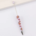 DIY beadable pen featuring purple floral pattern on orange barrel with silver metal tip - 45# Pattern (Orange Purple Floral)