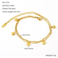 Double-layered 18k gold plated stainless steel anklet with delicate heart pendants - 1576-Double Layer Heart Style