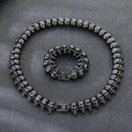 Conjunto de collar y pulsera de calavera en acero inoxidable negro estilo oscuro - Set de Circonita Negra