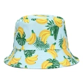 Hellblauer Wendehut mit gelbem Bananen- und grünem tropischem Blattmuster für Damen - Banane