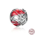 925 silver koi lucky bag charm bead with red enamel floral details for DIY bracelets - Carnation