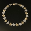 Bracciale a maglie a stella bicolore oro e argento con pavé di zirconi brillanti - Bracciale a Stella Bicolore SL333