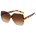 Oversized square sunglasses featuring tortoise shell frames and brown gradient lenses - Leopard Transparent Splice Gradient Tea Lenses