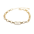 Adjustable gold chain bracelet featuring a paved zircon crescent moon on a metal bar charm - Moon Lock